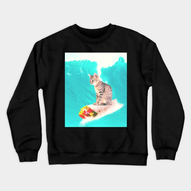 Kitty Cat Surfing Burrito Crewneck Sweatshirt by Random Galaxy